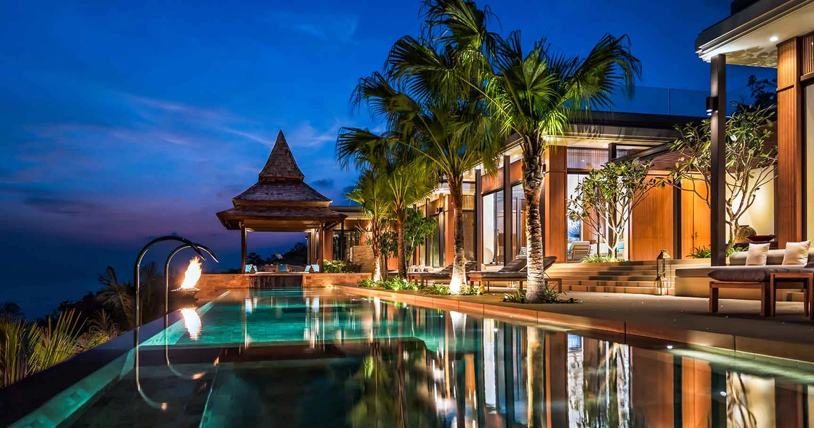 Layan Residences by Anantara luxury villa swimming pool at night