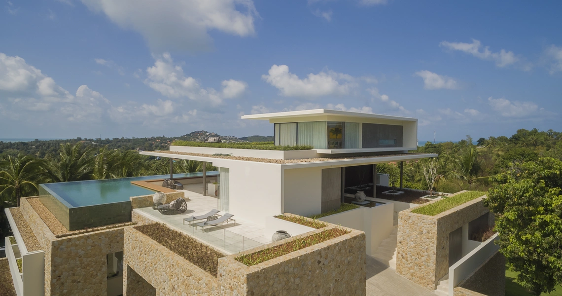 Luxury villas on Samui 6 Bedroom Pool Villa in Samujana drone view