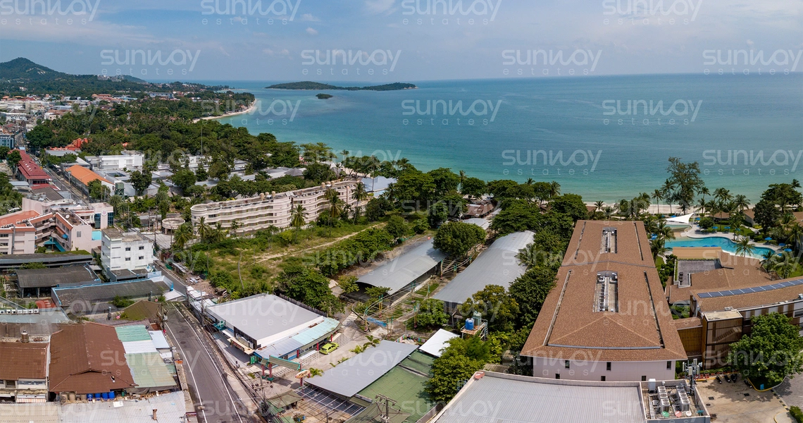 Land Plot on Samui Beach front land for sale drone view
