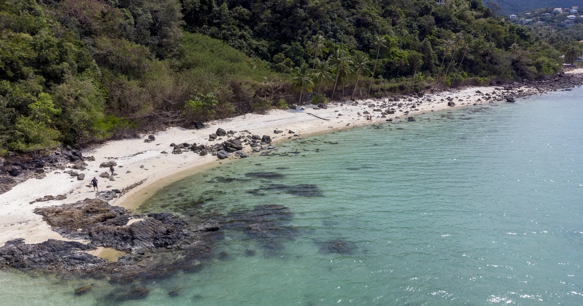 Land Plot on Samui Unique 27 Rai oceanfront land drone view