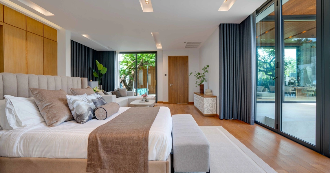 Botanica Montazure luxury villas Phuket - view from master bed into living area