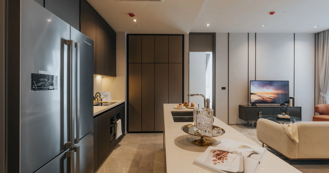 Hyde Heritage Thonglor Bangkok luxury condo - kitchen and living areas