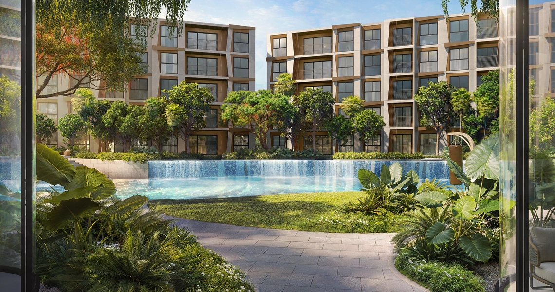 Rhea by Sansiri resort condo - swimming pool viewed from the building