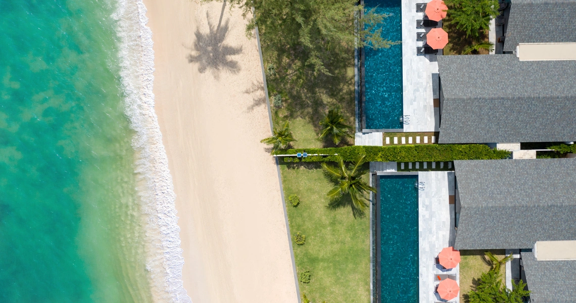 Luxury villas on Samui 5 Bedroom Beachfront Villas in Baan Talay drone view