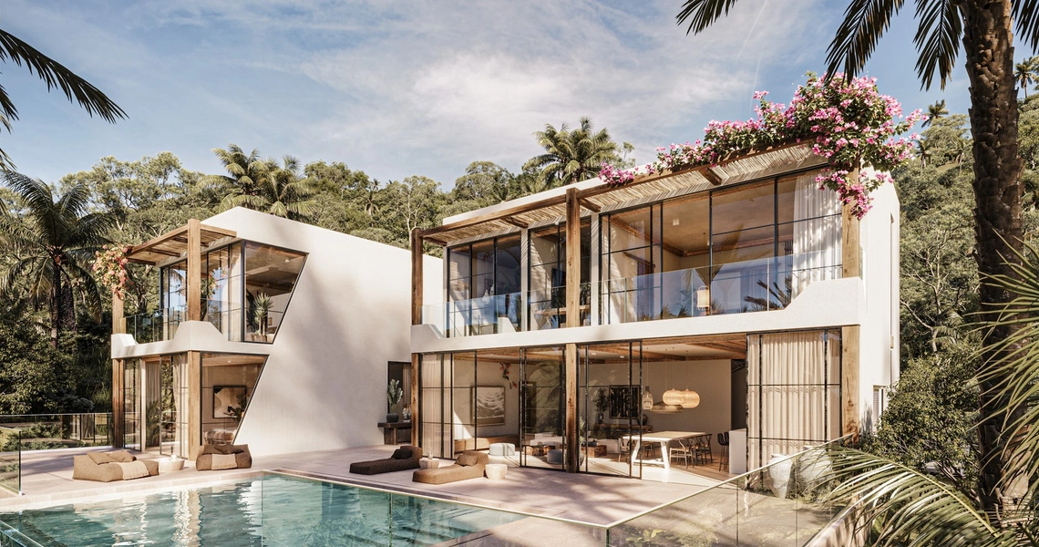 Chandra Samui designer villas - villa exterior pool angle