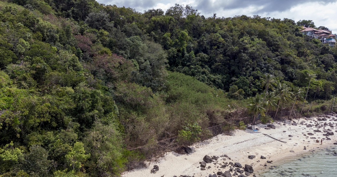 Land Plot on Samui Unique 27 Rai oceanfront land drone view