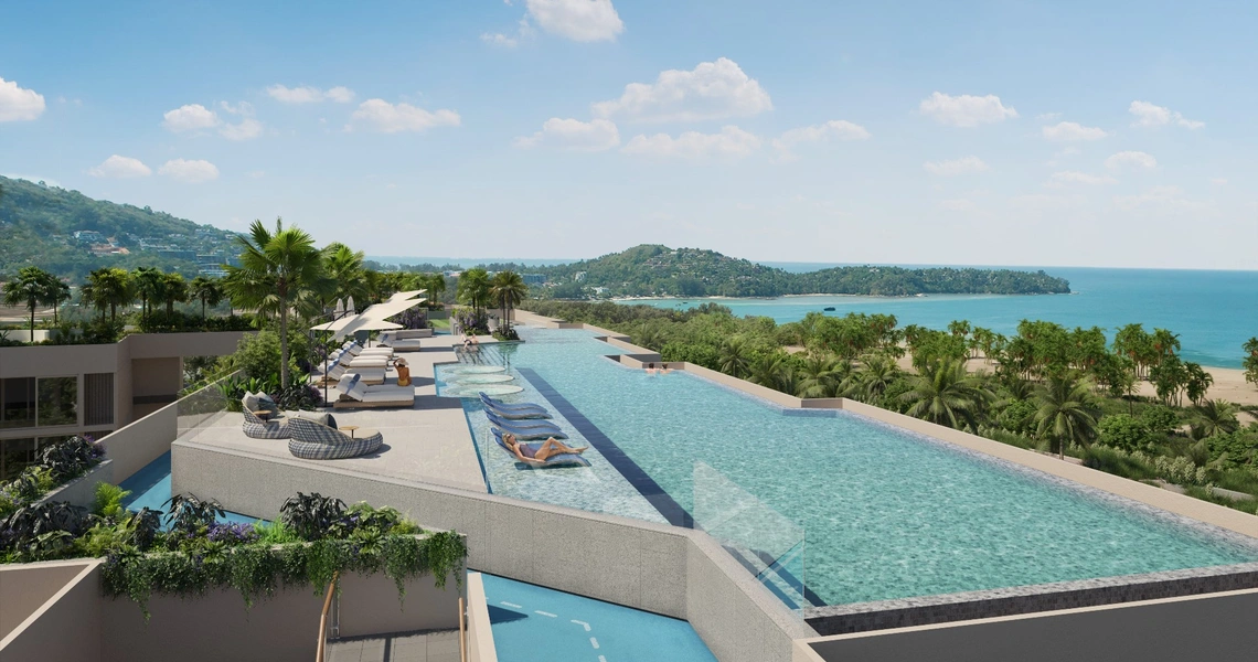 Condominium on Phuket Laguna Beachside rooftop swimming pool