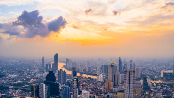 Skyline of Bangkok and Chaophraya river