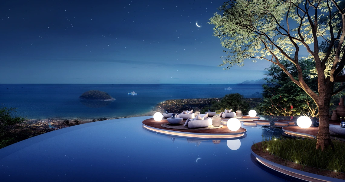 Aurora Kata Top Sea View Villa night pool