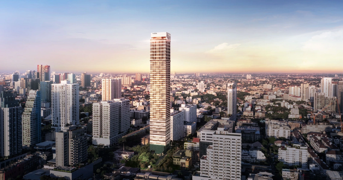 Noble Form Thonglor luxury high-rise - exterior sunset view
