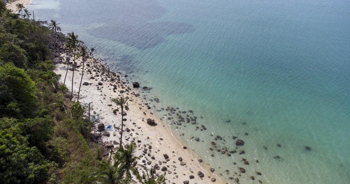 Land Plot on Samui Unique 27 Rai oceanfront land drone view