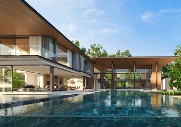 Botanica Montazure luxury villas Phuket - pool and villa view at sunset