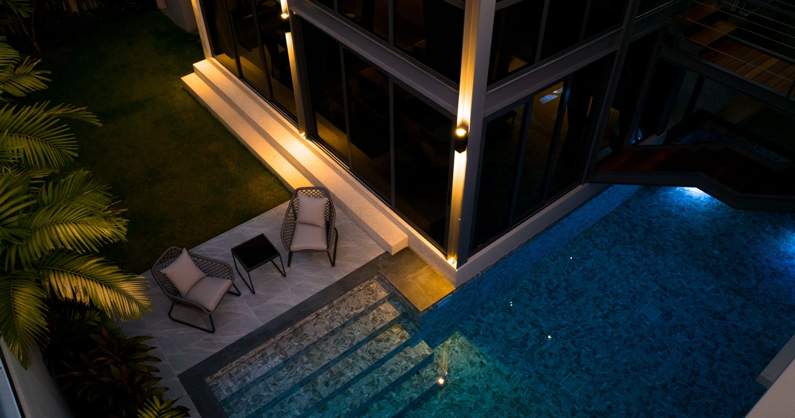 Riverhouse Phuket 2 bedroom villa swimming pool at night