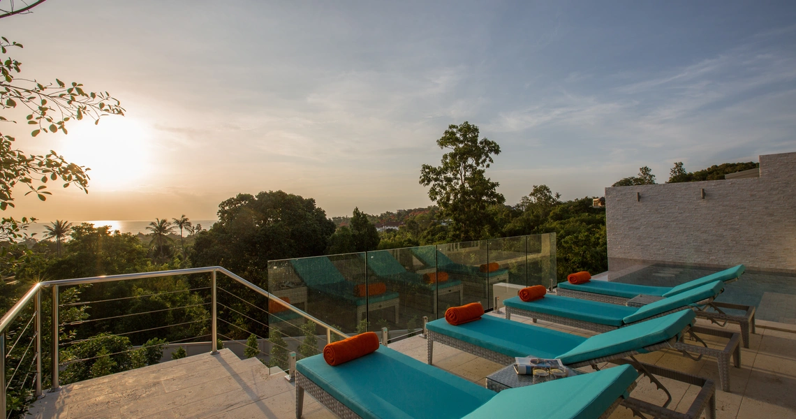 Villa Ambience - sea view from the deck at sunset