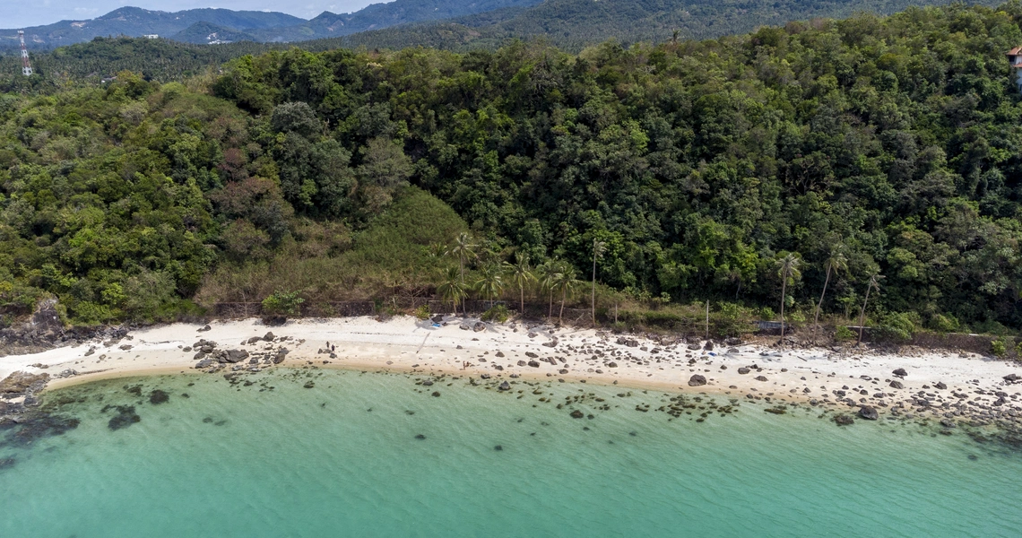 Land Plot on Samui Unique 27 Rai oceanfront land drone view