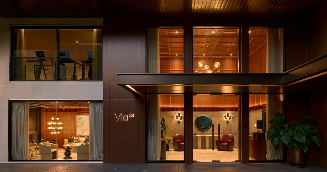 Via 34 exterior lounge lobby and fitness